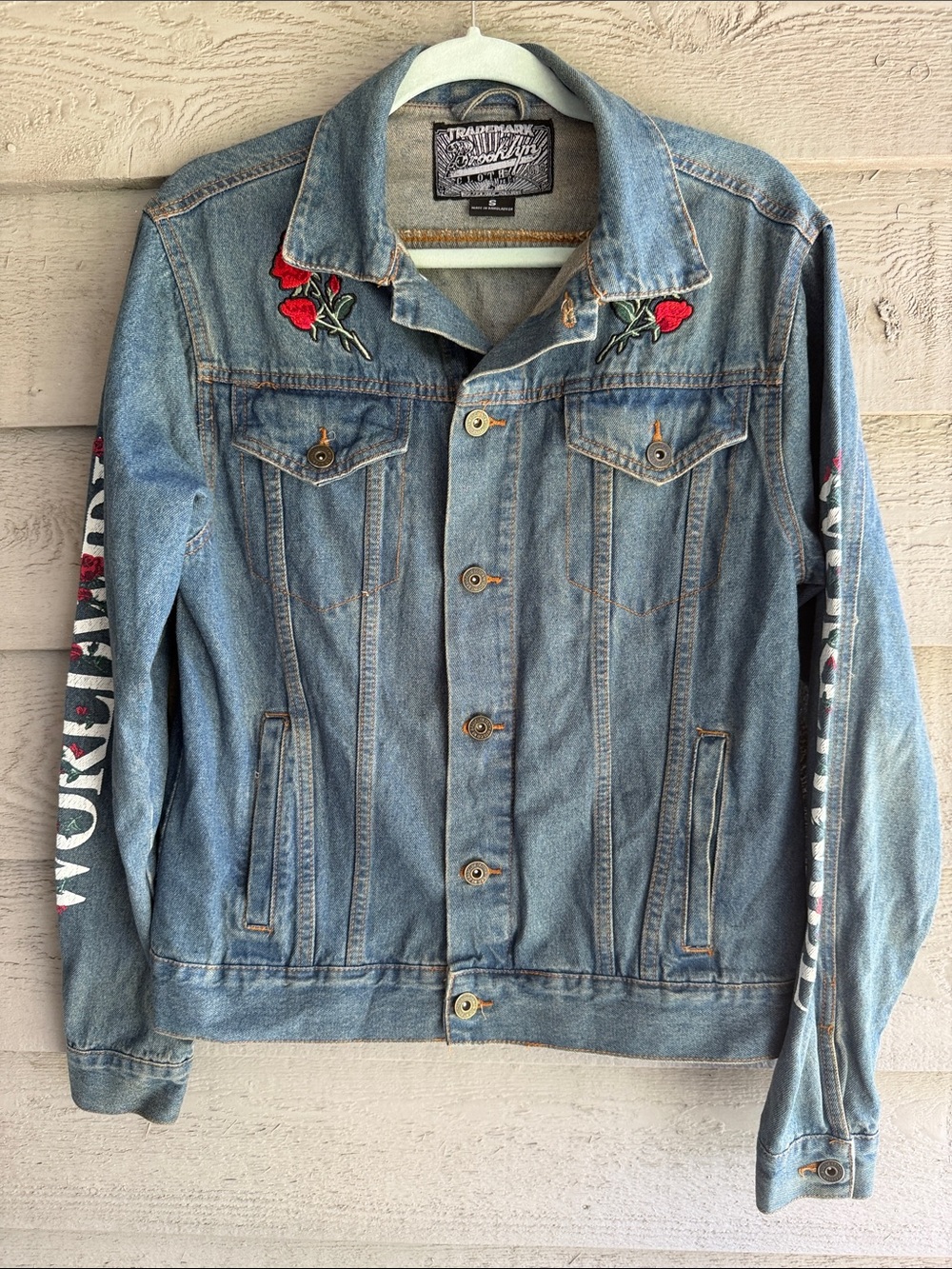 Brooklyn Cloth Light Blue Denim Jacket with Red Rose Patch
